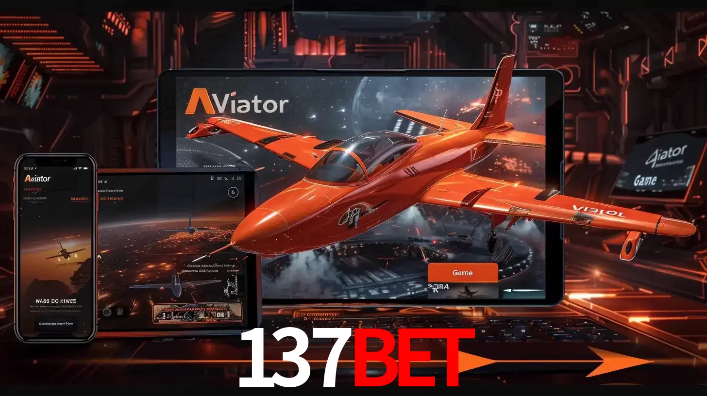 Apresentação tecnológica do jogo Aviator com um avião saindo da tela de um tablet, demonstrando a experiência imersiva em múltiplos dispositivos no 137bet.