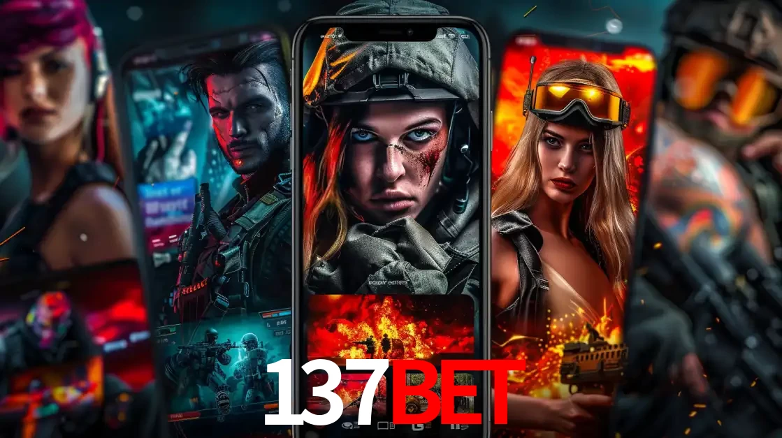 Montagem de telas de celular mostrando diversos personagens, masculinos e femininos, de um jogo de tiro, ilustrando a diversidade de equipes de e-sports para apostar no 137bet.